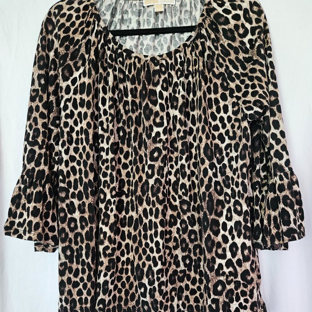 Michael Kors Exotic Animal Print/Leopard Blouse w/Balloon‎ (Bell) Sleeves SZ L